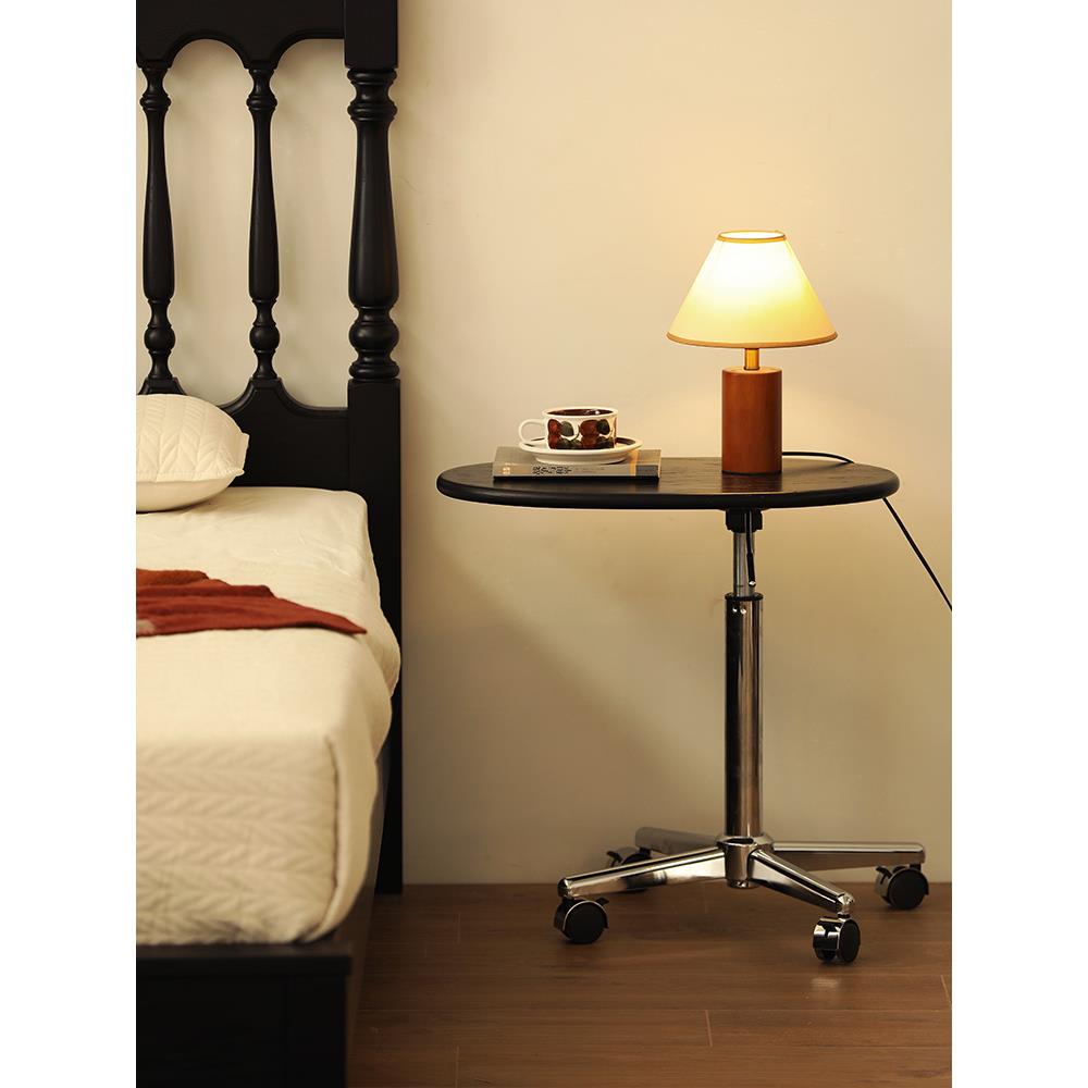 斯堪的纳维亚实木升降桌边桌圆形椭圆形石灰华石板沙发咖啡桌床边