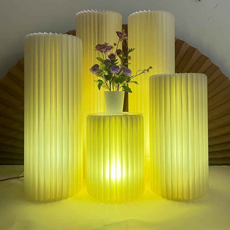 中岛地台流水展示台发光纸圆柱纸艺带灯地台化妆品店陈列橱窗摆台