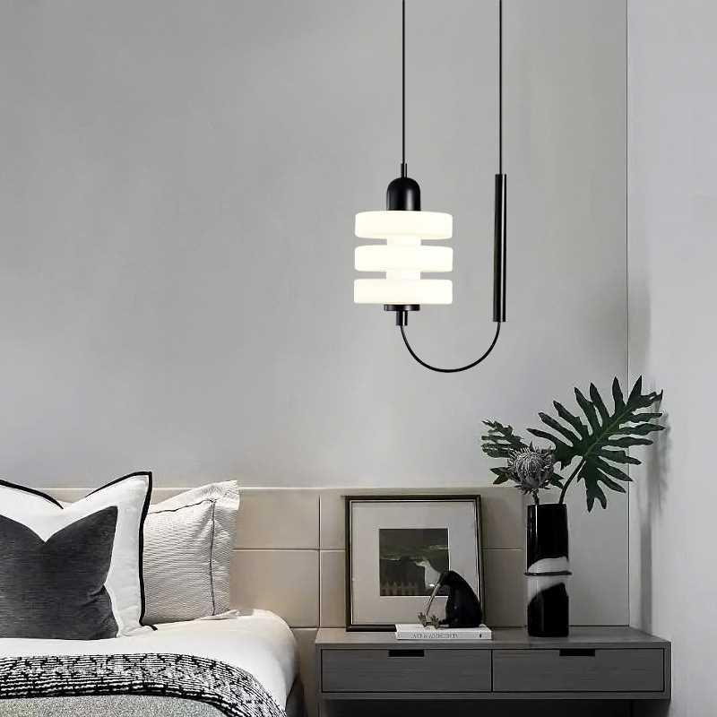 步步登饰卧室床头吊灯北欧简约网玻璃小吊灯书房设计师线条吊线灯