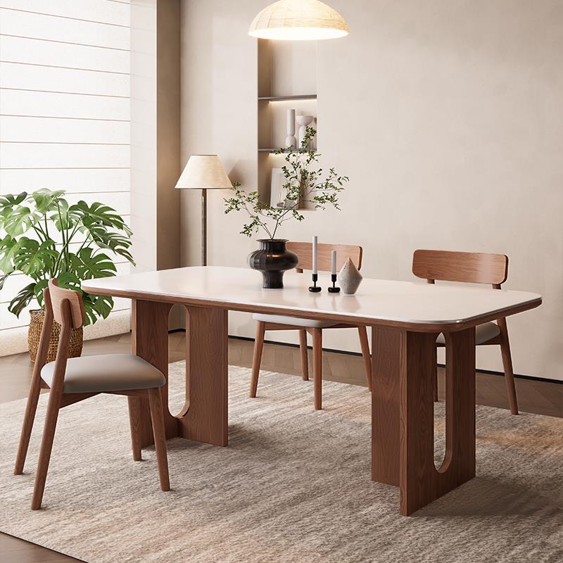 佳嘉美家居2025年新款北欧胡桃色岩板实木餐桌椅组合覆古风桌子
