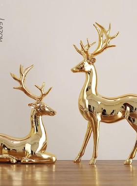 金色麋鹿电视柜摆件现代轻奢家居装饰品客厅电镀工艺酒柜金鹿摆饰