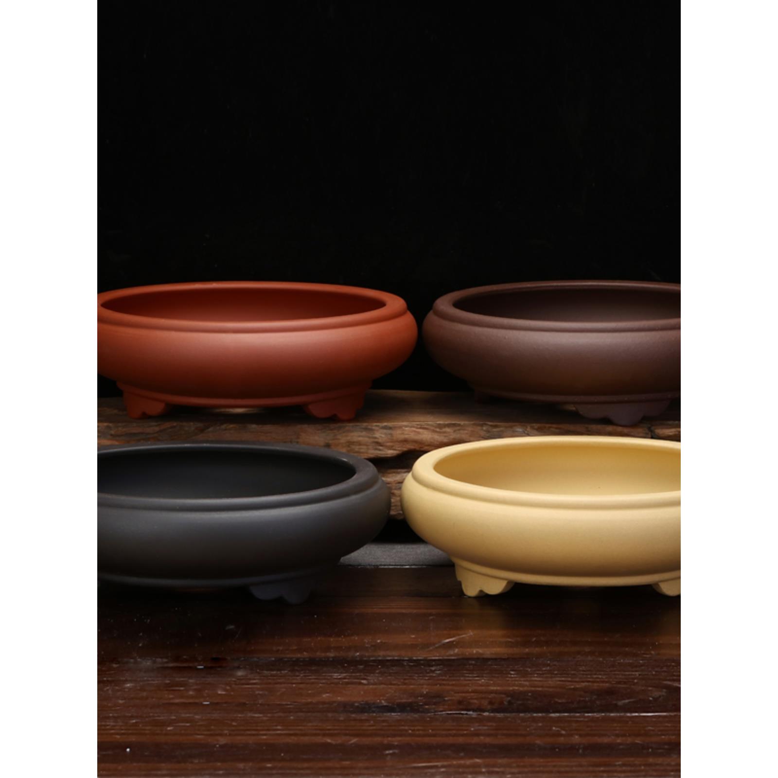 紫砂花盆圆形大直径中式透气多肉植物菖蒲桌面石湾绿色植物盆景