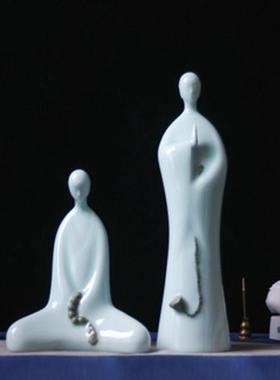 景德镇陶瓷佛像新中式家居乔迁礼物客厅玄关茶道书柜佛头禅意摆件