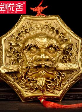 铜狮咬剑挂件狮子睚眦吞口兽头大门房门客厅窗户装饰小家居摆件