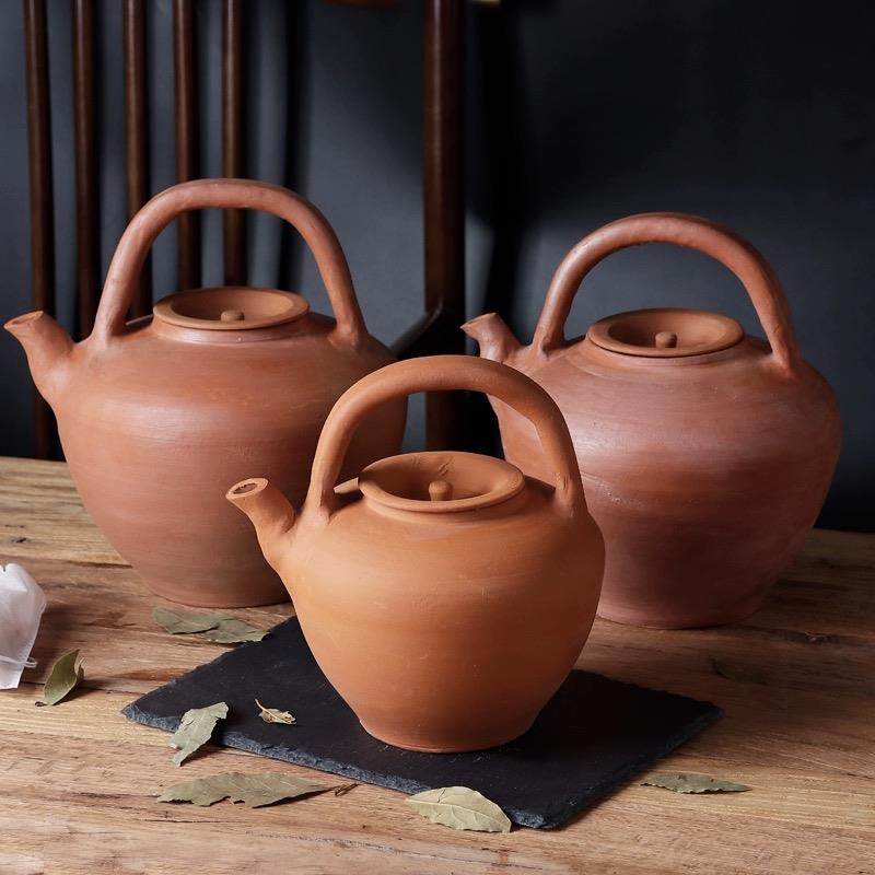 纯手工土陶壶 4L大容量家用带盖冷茶壶 透气散热三皮罐茶叶陶壶