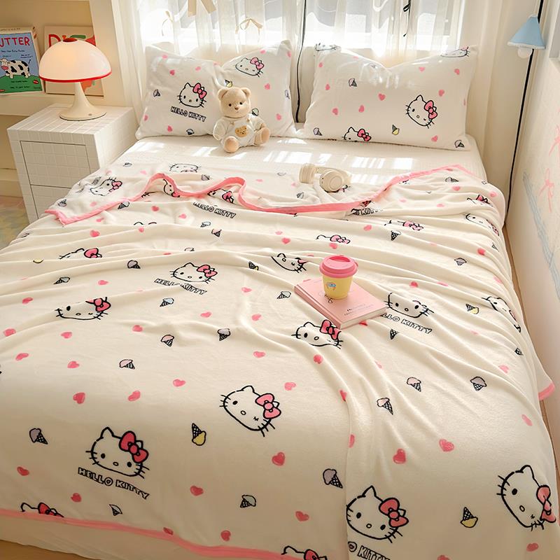 2024新款可爱KT猫毛毯加厚牛奶绒毯子珊瑚绒铺床毯法兰绒空调毯冬