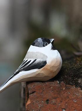 鹿妖商店 肥啾鸟木雕 黑顶山雀 手工天然实木 桌面摆件 北欧风
