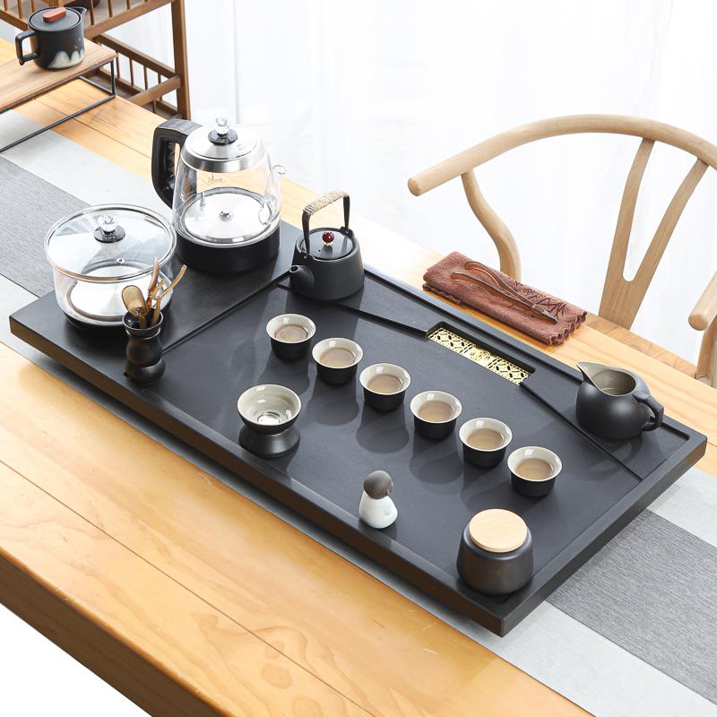 天然整块乌金石茶盘全自动一体茶具套装家用功夫烧水壶客厅大茶台
