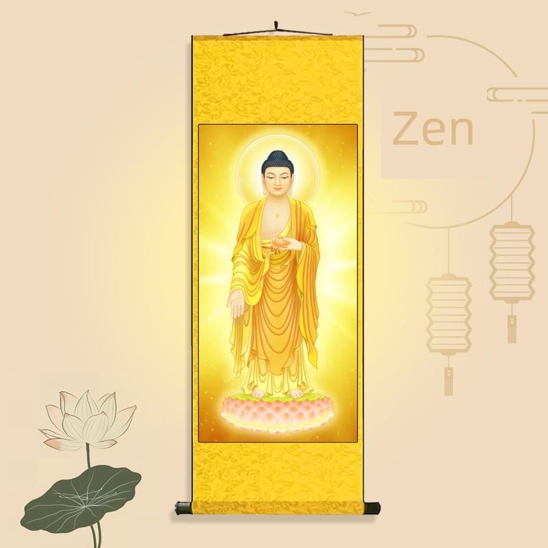 南无阿弥陀佛 保平安佛像挂画卷轴字画丝绸壁画玄关供奉像道场