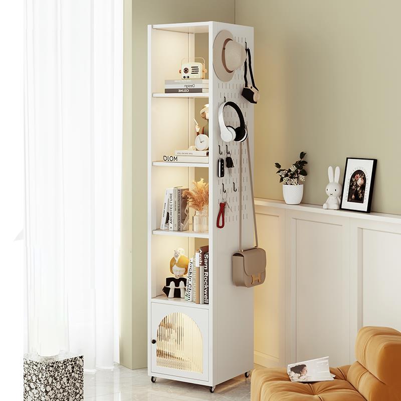 钢制旋转书架360°带轮落地收纳架家用带灯书柜置物架可移动镜柜