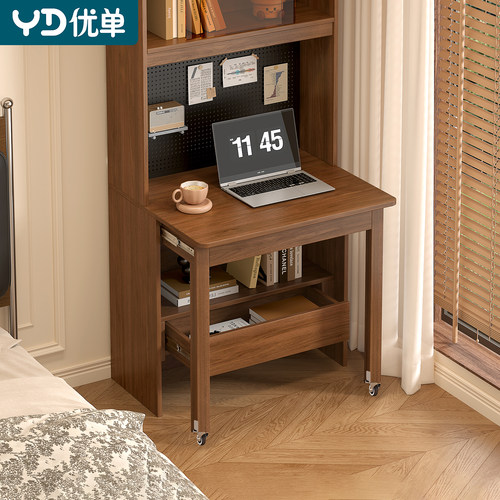中古风折叠书桌书柜一体写字台