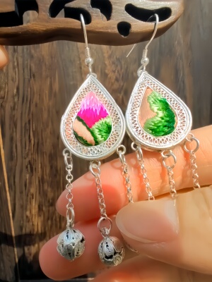 999银针防过敏民族古风刺绣耳环