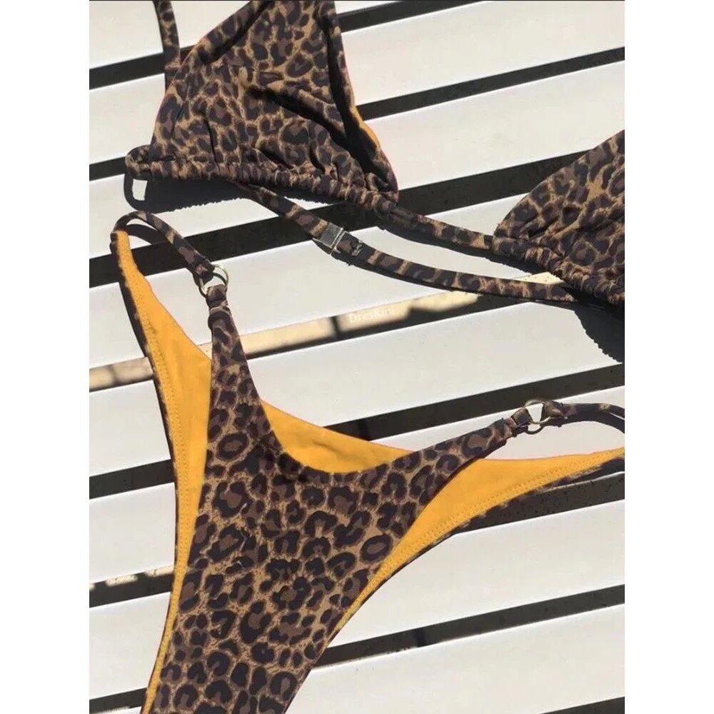 Leopard print split swimsuit for women女士豹纹印花分体式泳装 - 实物图