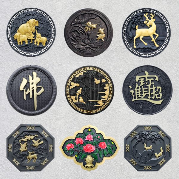 树脂大全影墙面装饰中式砖雕壁金仿摆件墙浮雕深灰描仿古挂件庭院