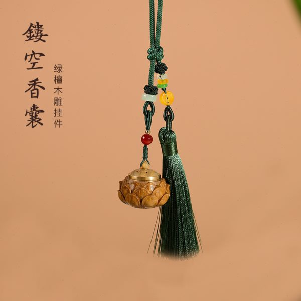 香囊檀木复古香挂饰汽车挂件香绿吊坠吊坠雕丸器创意扩合莲花