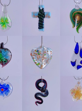 (双链)B8 项链女配饰长款 彩色琉璃项链吊坠复古小众多巴胺皮绳链