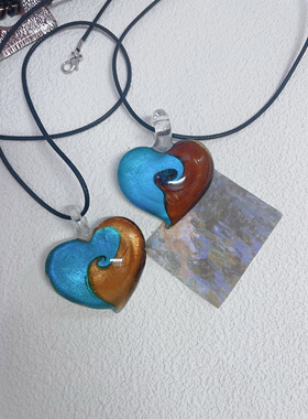 爱的漩涡 原创设计手工定制琉璃爱心吊坠项链复古美式ins风项链女