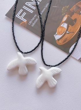 飞鸟集 原创和平鸽项链彩色串珠飞鸽项链挂坠陶瓷鸽子吊坠纯手工