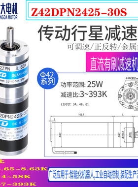 42mm圆形24V有刷直流电机Z42DPN2425-30S 25W 30W微型电动减速机