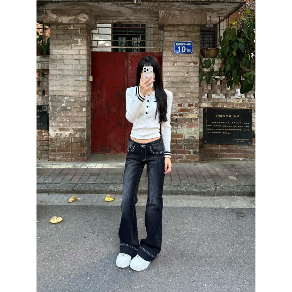 高个子加长低腰美式复古黑色微喇牛仔裤女辣妹显瘦拖地喇叭裤女士