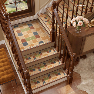 复古高级感美式 楼梯脚垫 楼梯垫子吸水速干台阶垫稳固防滑地垫复式