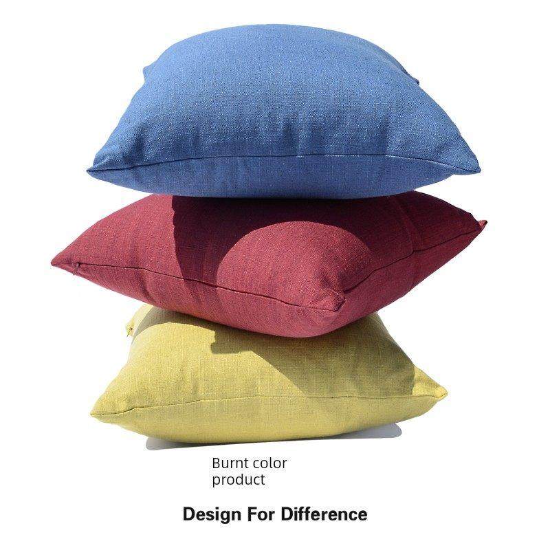 新品亚麻布艺纯色客厅沙发抱枕芯套简约加厚双面护腰靠背靠垫床头