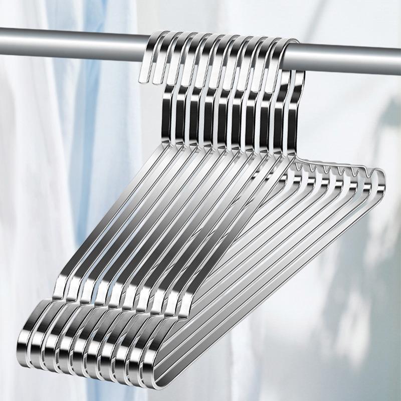 家用不锈钢扁条衣架加厚加宽晾衣架挂衣加粗加大实心衣服晾晒架
