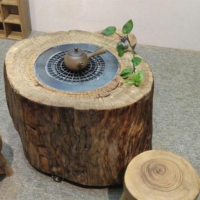 网红围火炉煮茶桌树桩家用原木茶台阳台户外小茶几炭火烧烤火锅桌