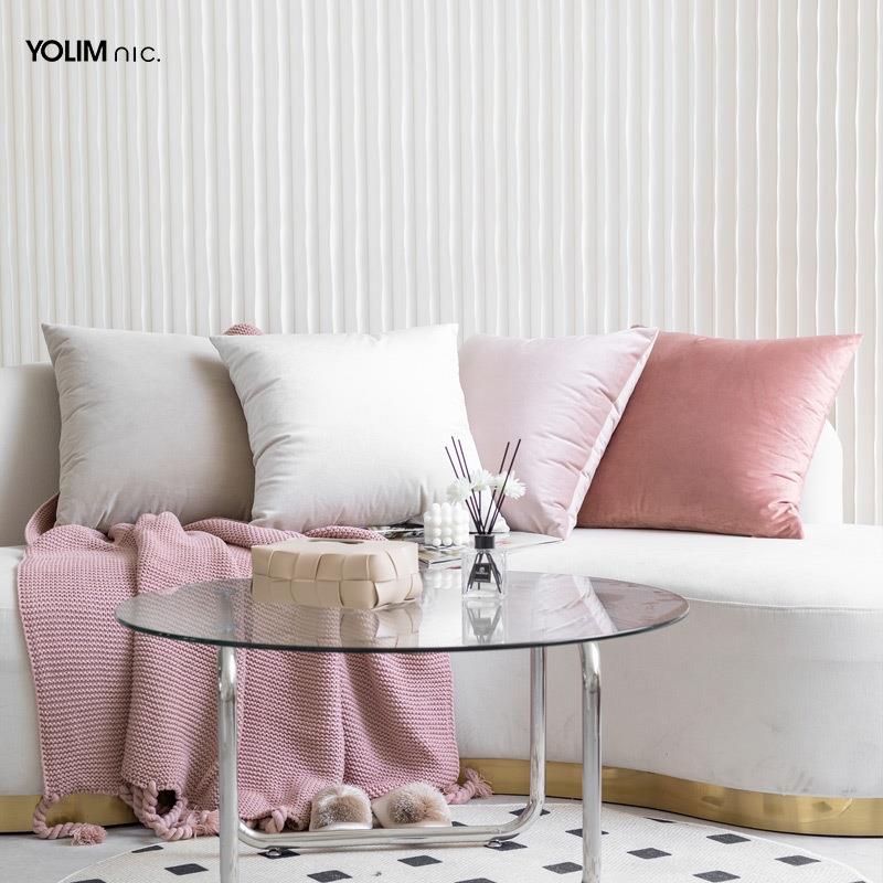 柔雾玫瑰|北欧风ins粉色系丝绒沙发抱枕套纯色靠垫套50cm床头靠