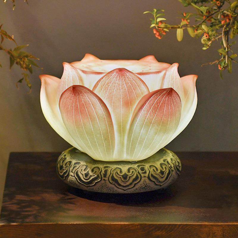 新中式禅意客厅书房卧室装饰台灯茶室仿古风艺术创意荷花树脂灯具