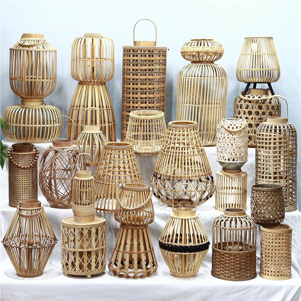 孤品大集合-乡村风格家居饰品仿古竹编灯笼烛台手提风灯灯罩摆件