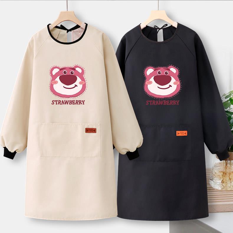 厨房家用帆布围裙长袖罩衣女做饭时尚餐饮美甲工作服定制logo印字