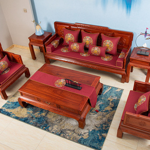 通用实木垫子防滑坐垫高档新中式 红木沙发垫罩套家具四季 海绵定制