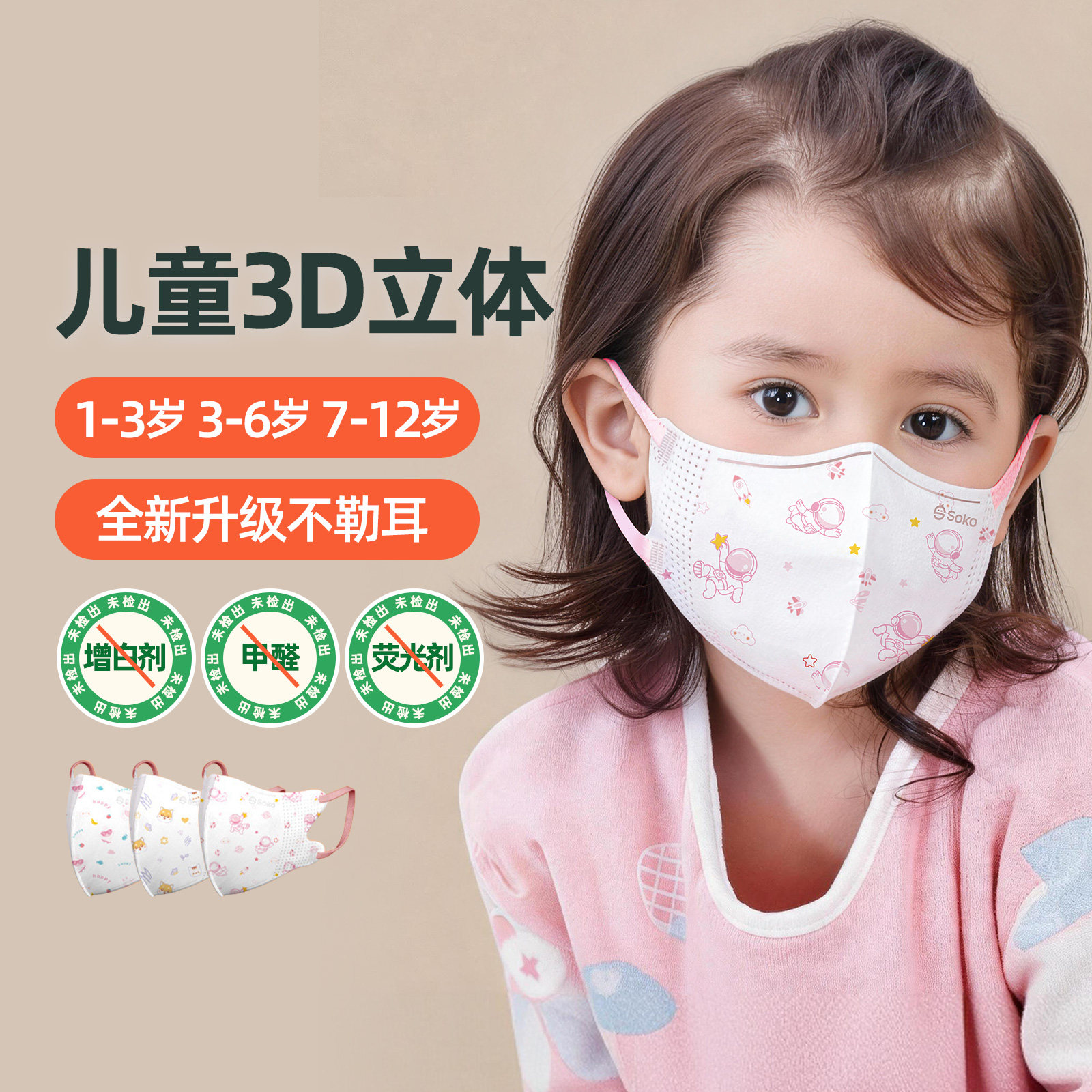 SOKO3D立体四层儿童口罩图片