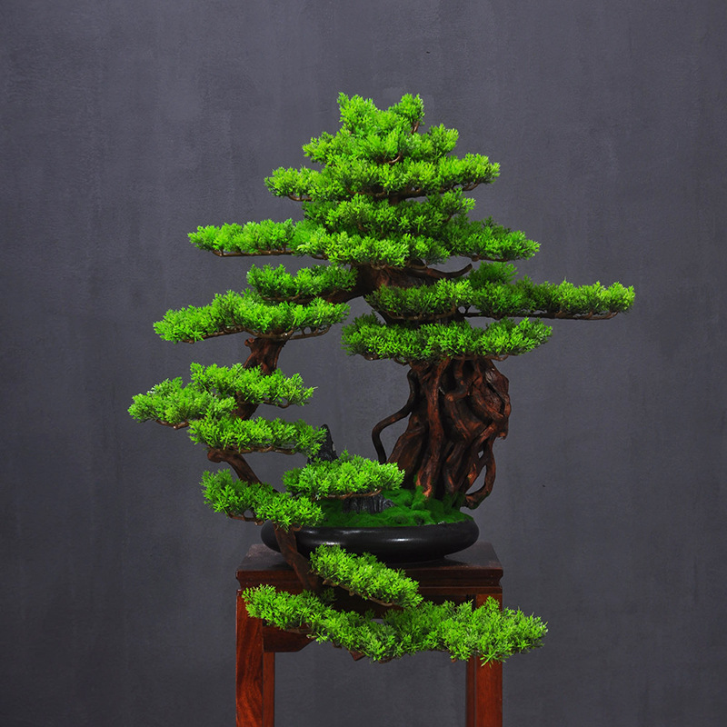 仿真迎客松罗汉松新中式松树盆景售楼处酒店景观绿植假树造景摆件