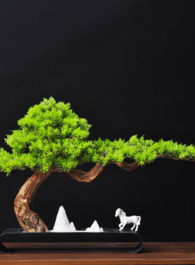仿真迎客松盆景植物客厅玄关办公室绿植盆栽摆件家居装饰开业礼品