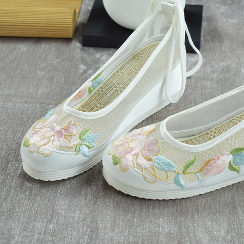 锦袍仙汉服鞋网纱凉鞋增高绣花鞋