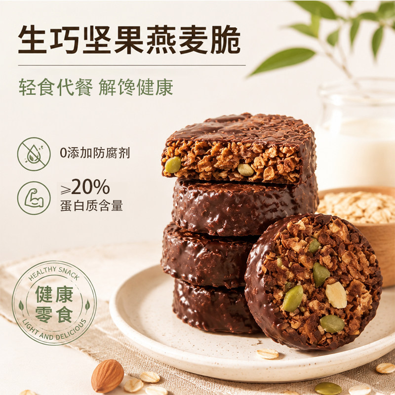 生巧坚果燕麦脆黑巧轻食代餐巧克力燕麦饼干高蛋白健身食品小零食