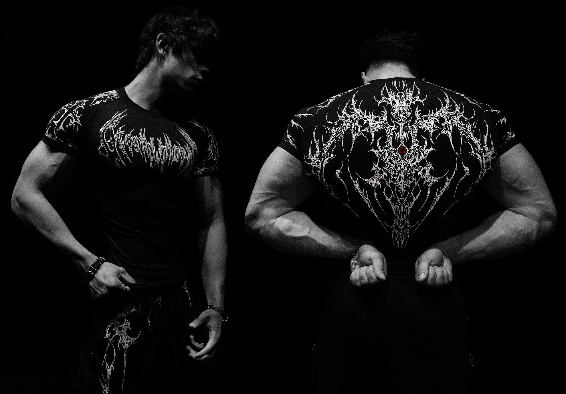 thumbnail for 2025 Gothic style unisex tight high elastic strong pressure skin-friendly breathable running sports top short-sleeved fitness wear