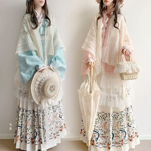 山茶黛月原创汉服女明制交领比甲短衫琵琶袖马面裙洛丽塔汉洋折衷