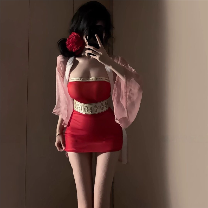 魅惑狐妖妲己cos制服新中式国风性感睡裙女纯欲风辣妹抹胸包臀裙