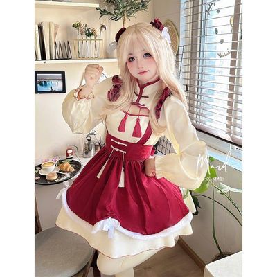 中华娘女仆装cosplay服发包可爱国风Lolita长袖大码连衣裙cos服