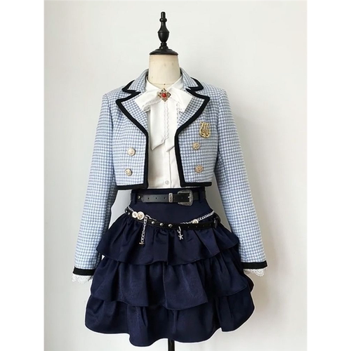 恋与深空cos服女主三件套装衬衫+百褶裙+千鸟格外套