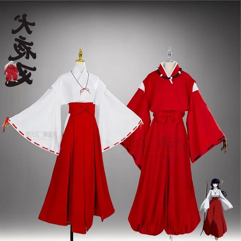 犬夜COS全套cosplay服装红色和服武士服古装桔梗全套动漫套装