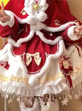 招财猫蛇年新年战袍加绒红色lolita可爱lo裙冲