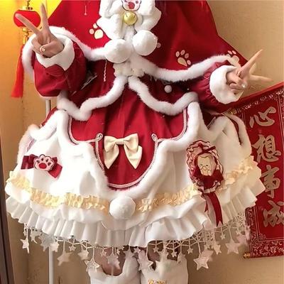 招财猫蛇年新年战袍加绒红色lolita可爱lo裙冲