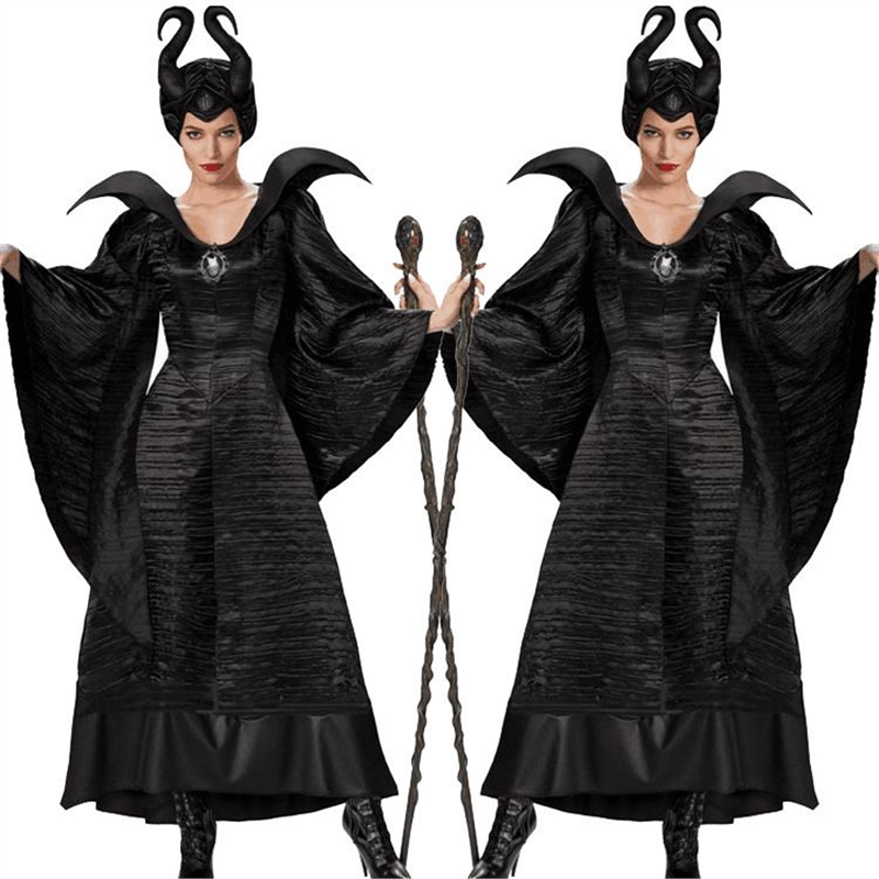 万圣节服饰沉睡魔咒玛琳菲森黑色女巫服成人长袍恶魔装角色扮演服