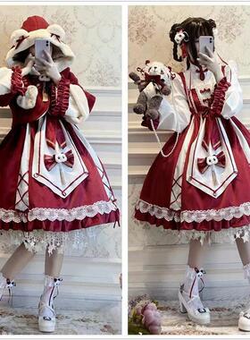 300斤特大码洛丽塔胖MM裙子中华风熊猫长袖红旗袍Lolita连衣裙op