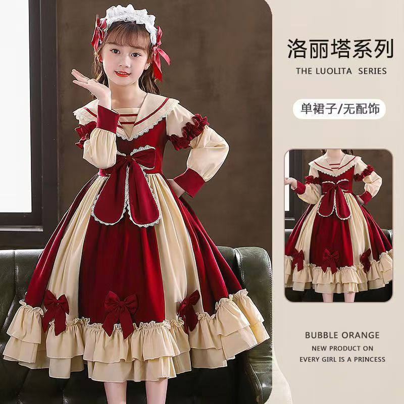 女童洛丽塔连衣裙秋冬款小女孩迪士尼公主裙洋气宝宝时尚儿童裙子