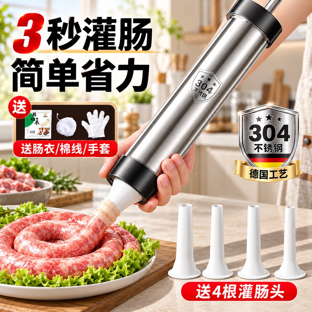 德国香肠灌肠机灌肠神器家用灌肠器手动做腊肠罐肠衣食品级的工具